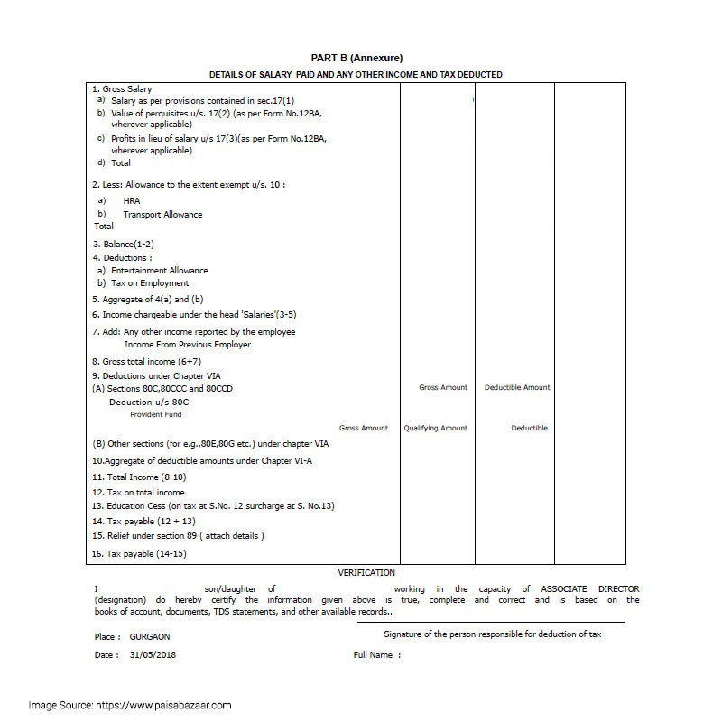 A Sample Form 16 B